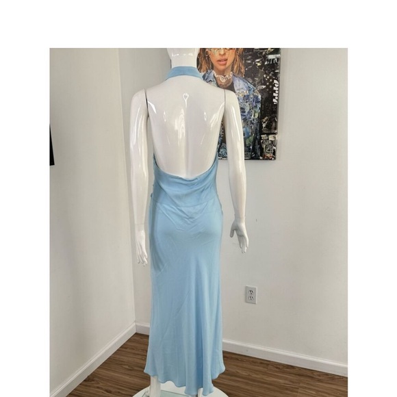 REISS AMBER HALTER NECK TIE DETAIL SILKY BLUE MIDI DRESS Size 6 NWT - Picture 8 of 11